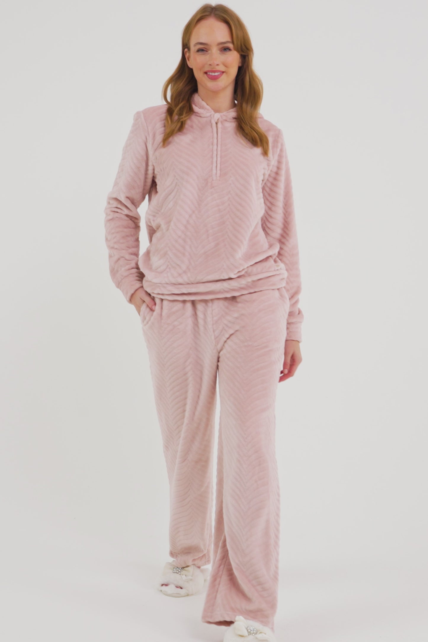 
                  
                    Load and play video in Gallery viewer, Cosy Chevron Lounge Suit in Almond
                  
                
