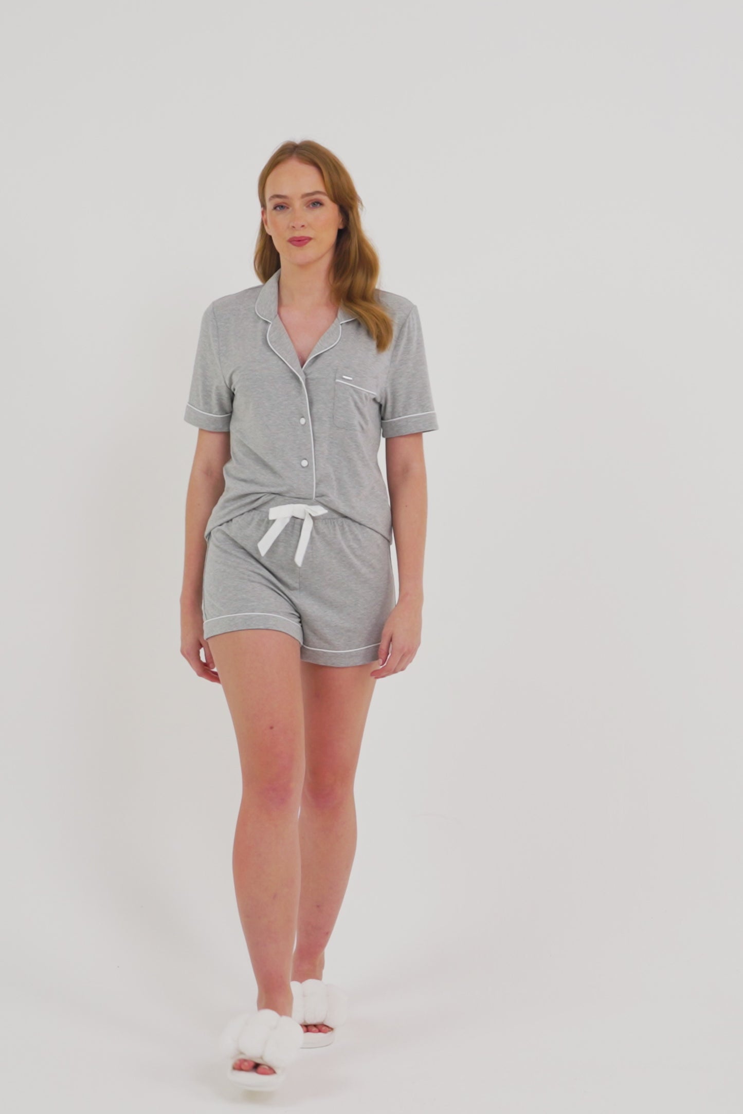 
                  
                    Load and play video in Gallery viewer, Bamboo Shirt Short Set in Grey Marl
                  
                