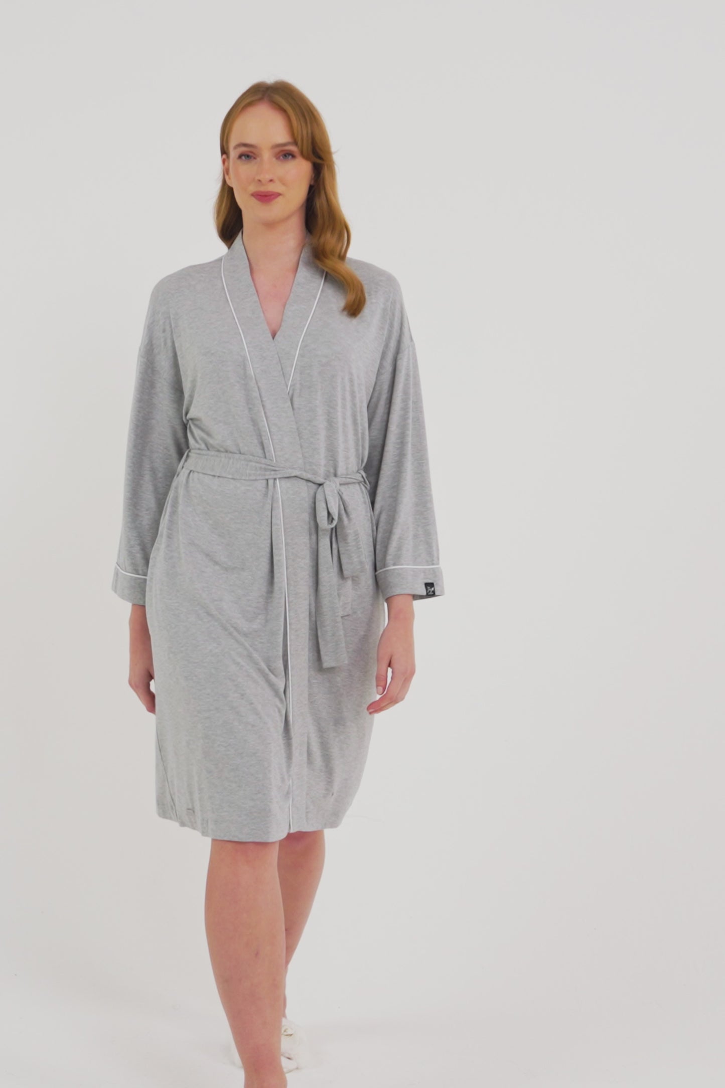 
                  
                    Load and play video in Gallery viewer, Bamboo Kimono Robe in Grey Marl
                  
                