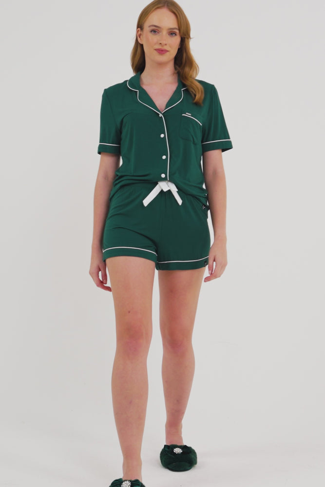 
                  
                    Load and play video in Gallery viewer, Bamboo Shirt Short Set in Green
                  
                