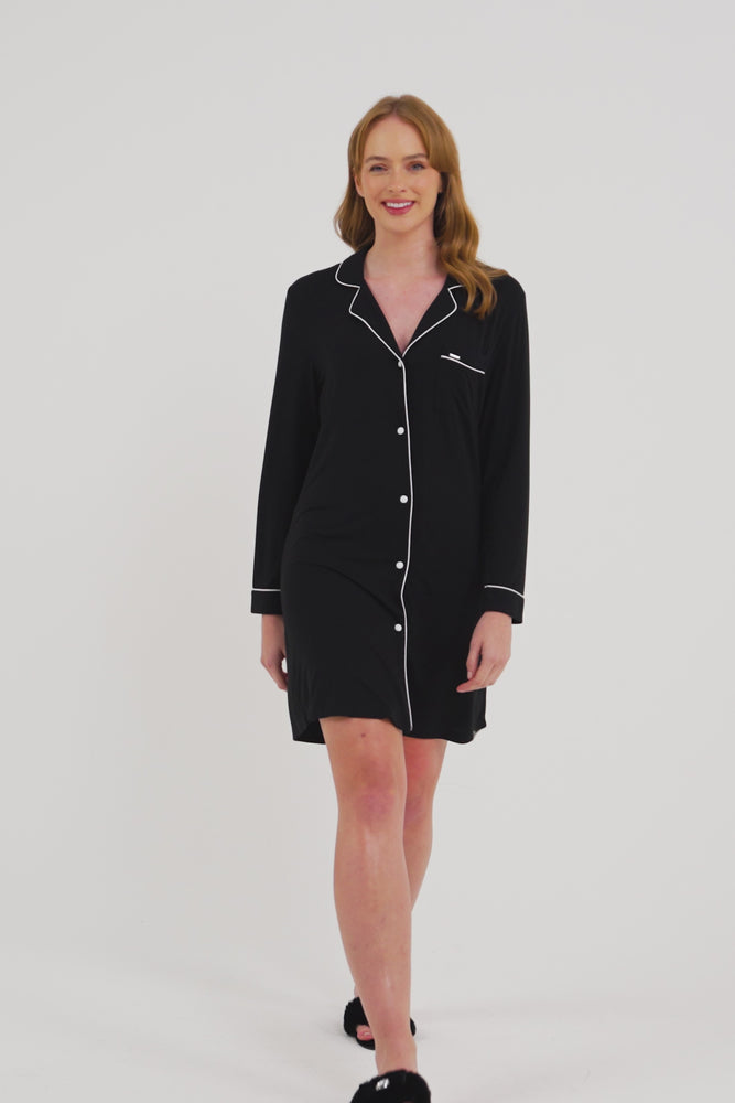 
                  
                    Load and play video in Gallery viewer, Bamboo Nightshirt in Black
                  
                
