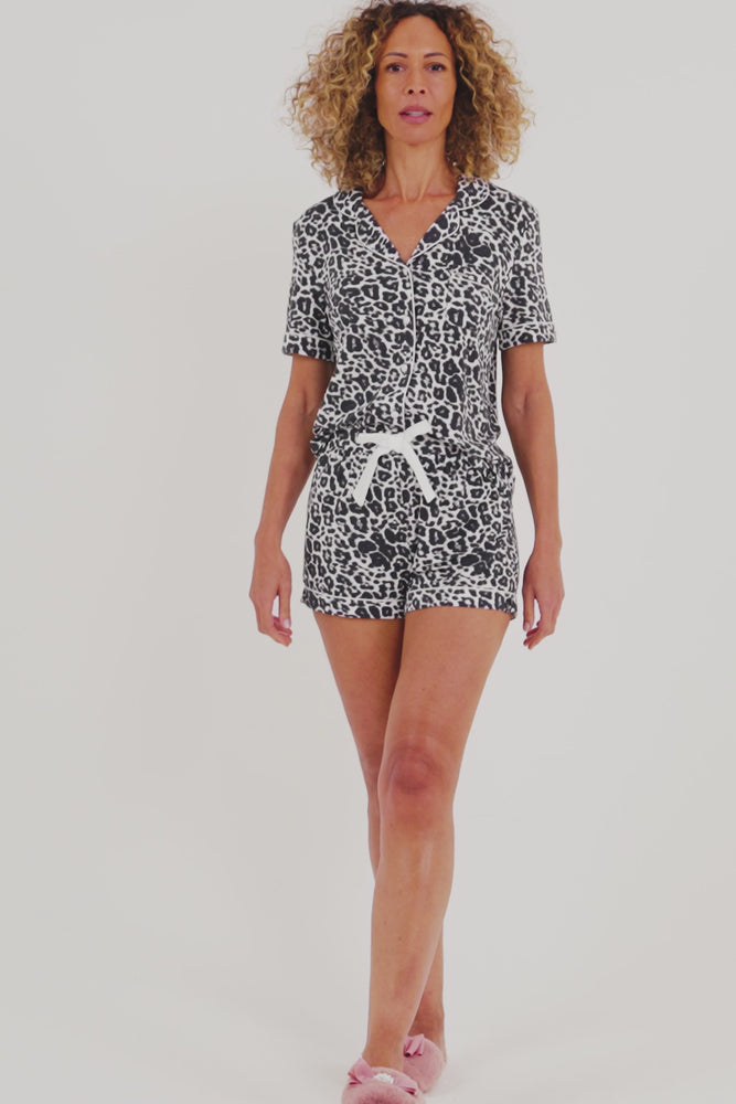 
                  
                    Load and play video in Gallery viewer, Bamboo Shirt Short Set in Luxe Leopard
                  
                