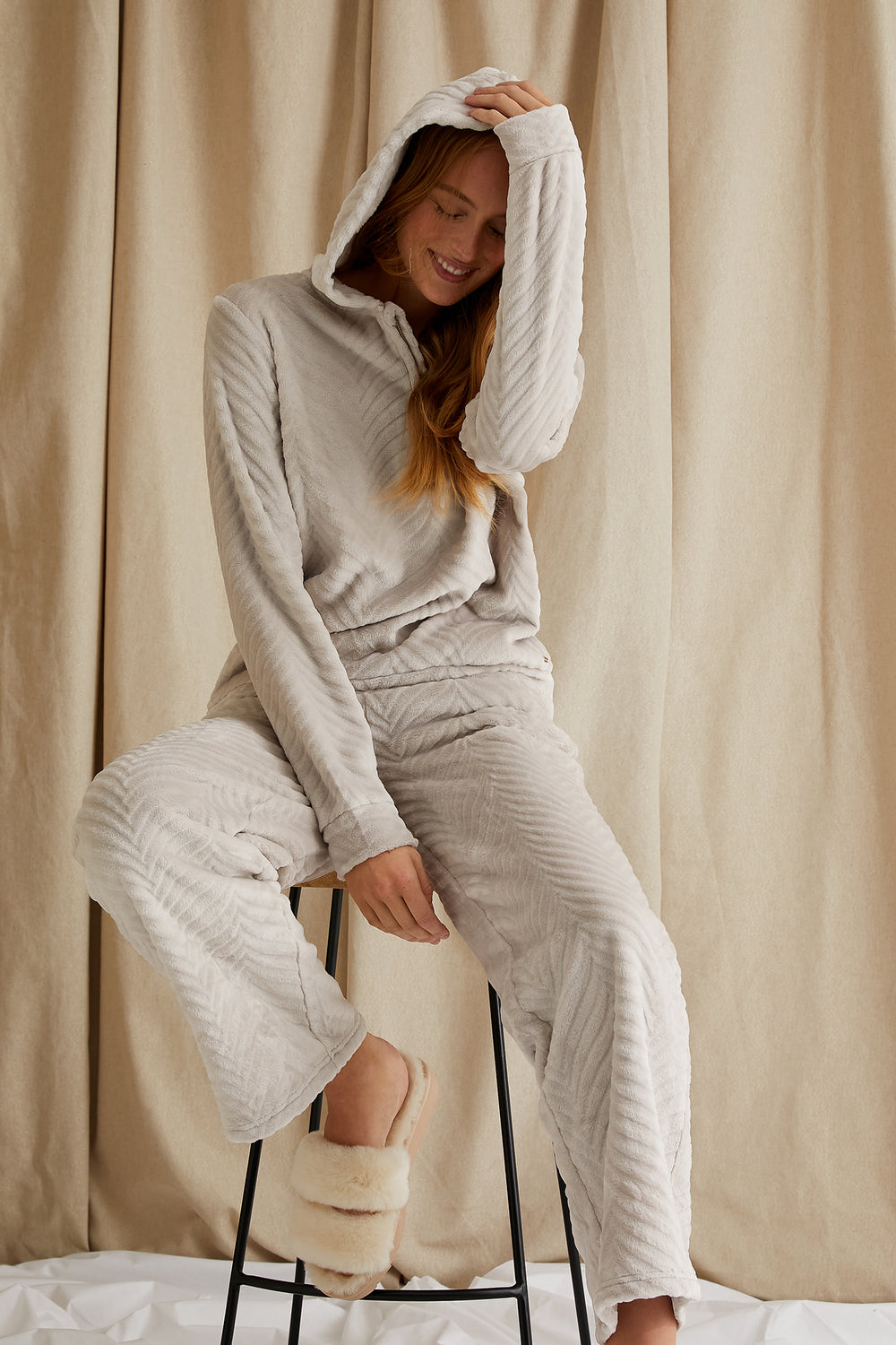 Women's Cosy Chevron Lounge Suit in Almond from Pretty You London