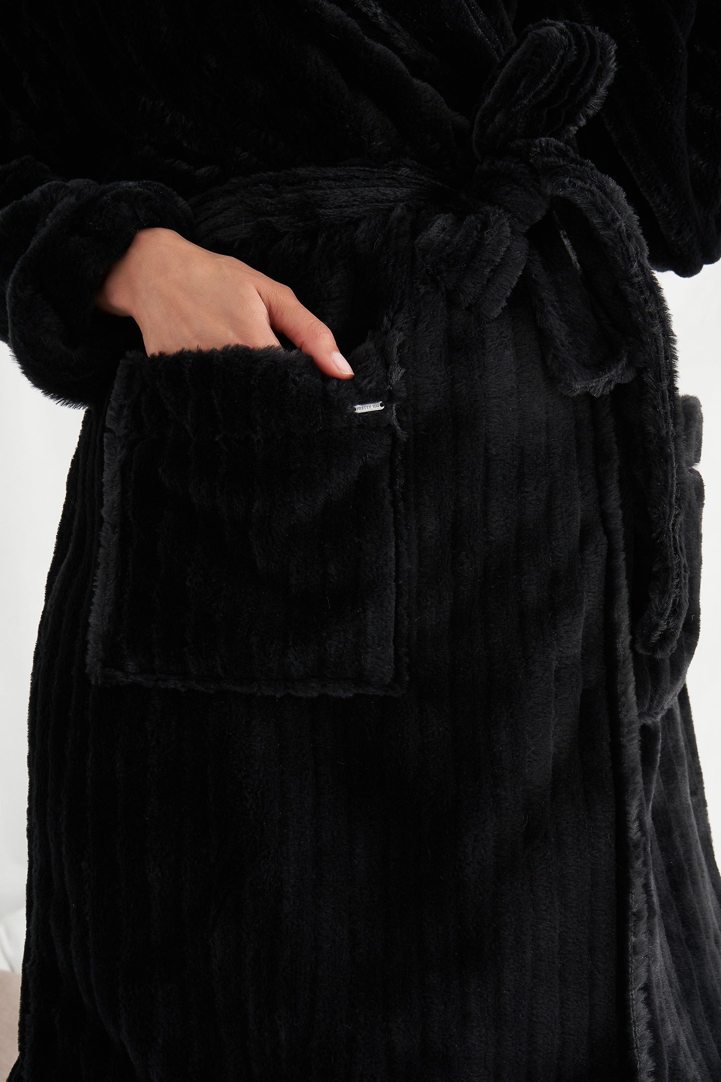 Women's Cloud Robe Dressing Gown in Black with oversized hood from Pretty You London