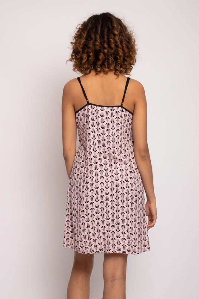 
                  
                    Women's EcoVero Chemise Nightdress in Pink with leaf print and adjustable straps from Pretty You London
                  
                