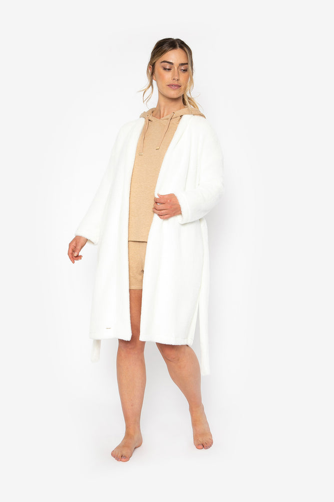 
                  
                    Women's Faux Mink Robe Dressing Gown in Ecru with clipped faux mink short pile from Pretty You London
                  
                