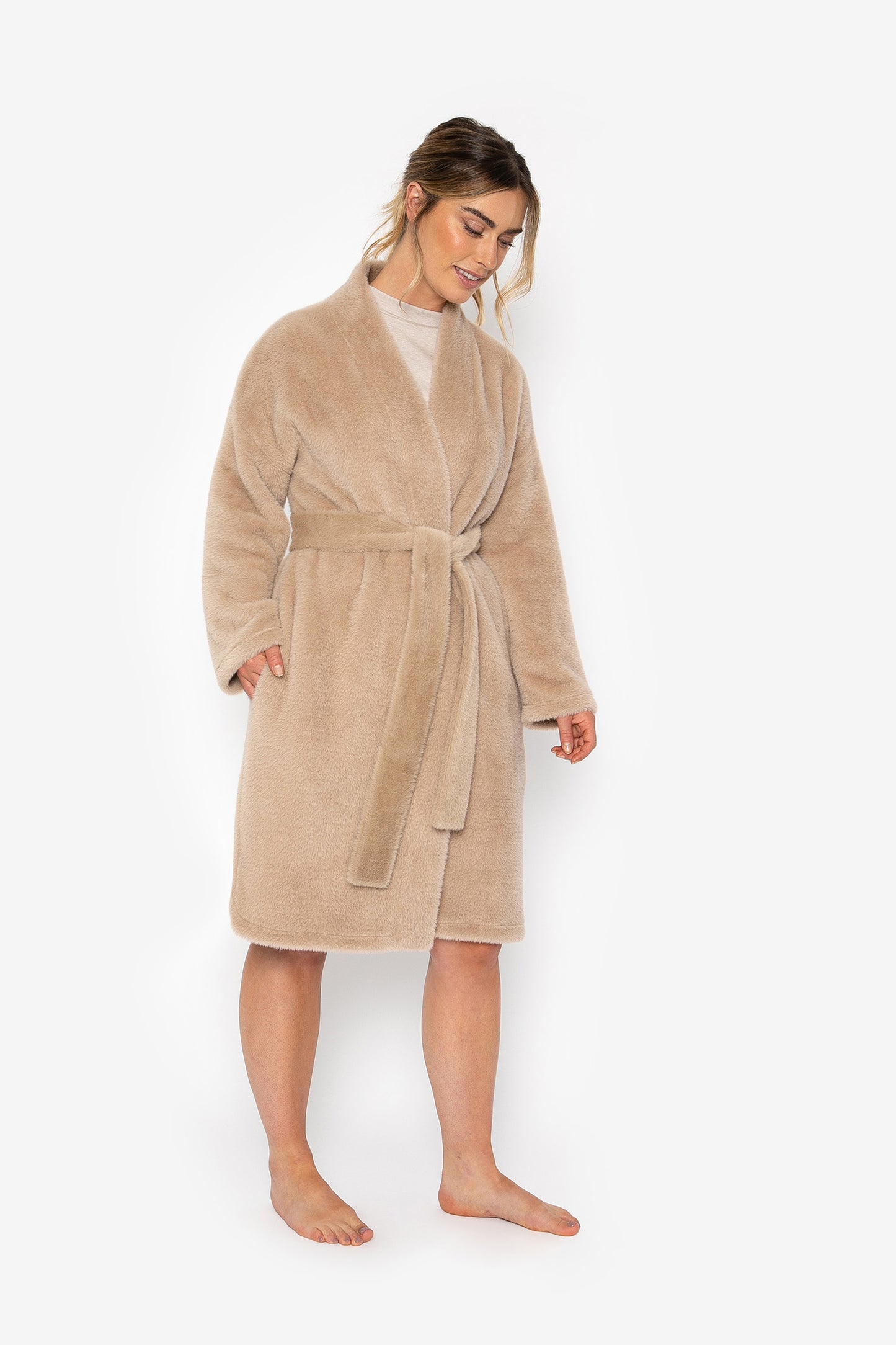 
                  
                    Women's Faux Mink Robe Dressing Gown in Mink with clipped faux mink short pile from Pretty You London
                  
                