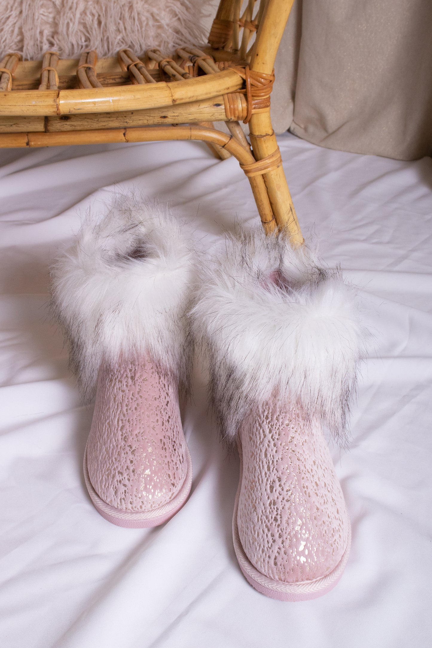 Pink Fluffy Chevron Slipper Boots In Wide E Fit | Yours Clothing