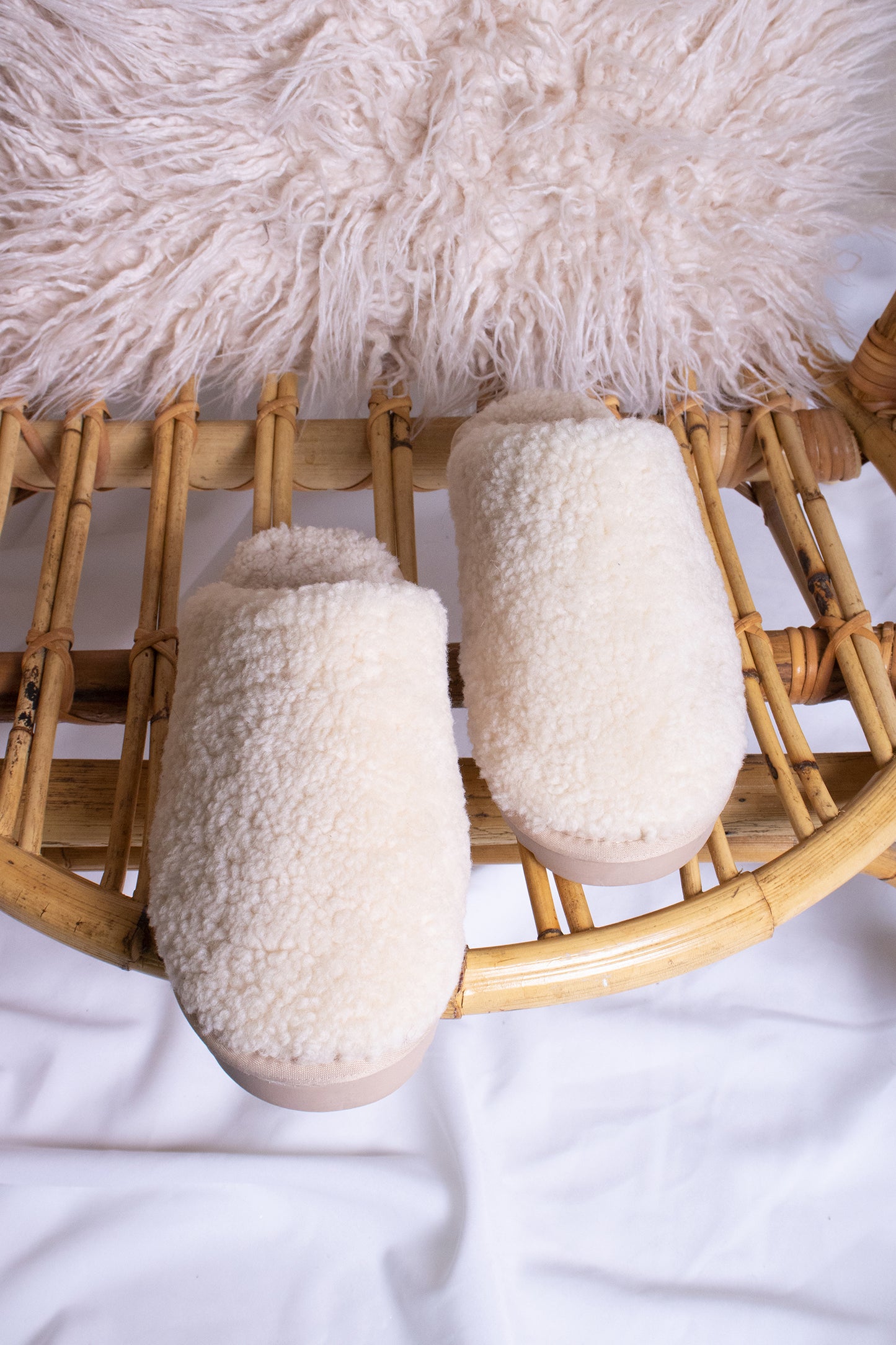 
                  
                    Jude luxury women's mule slippers in natural colour with warm sheepskin lining from Pretty You London
                  
                