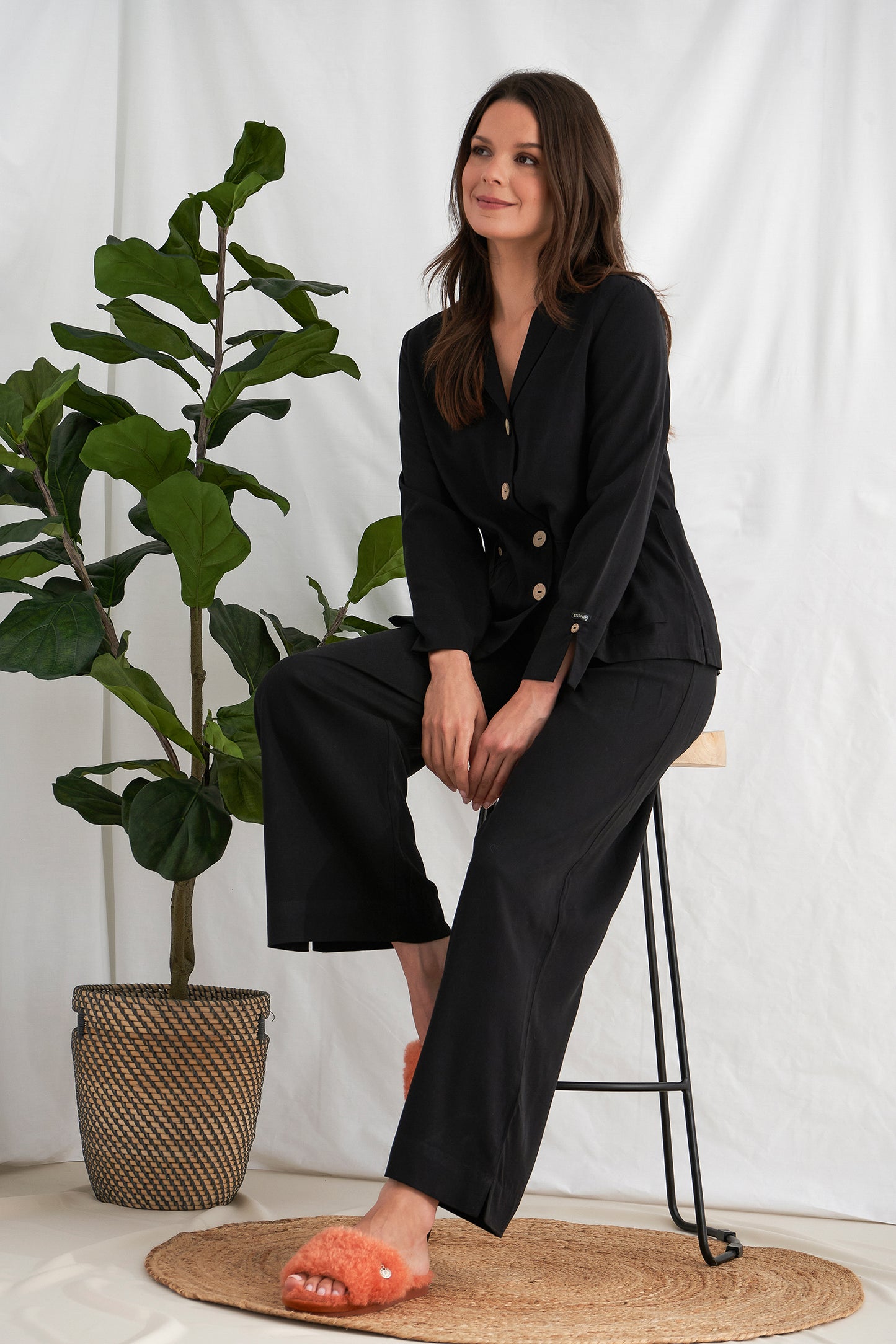 Women's Studio PJ Pyjama Suit in Black from Pretty You London